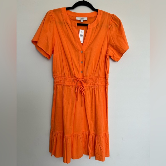Loft orange drawstring summer dress Size M - Picture 2 of 6